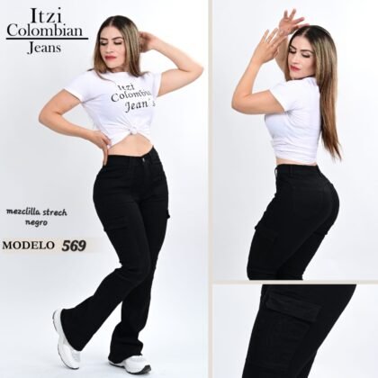 PANTALON DE MEZCLILLA ACAMPANADO CARGO 569.