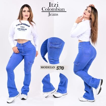 PANTALON DE MEZCLILLA ACAMPANADO CARGO 570