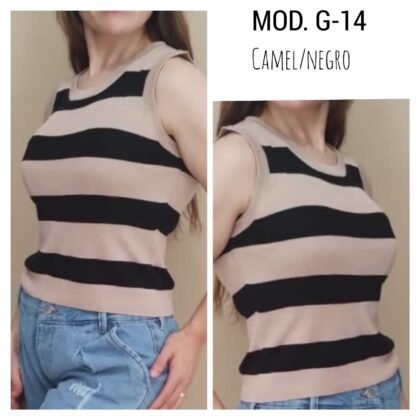 BLUSA G-14 KAKI/NEGRO DE TEJIDO (30 A 34).