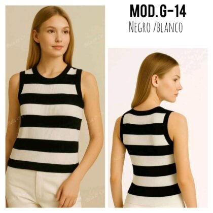 BLUSA G-14 NEGRO/BLANCO DE TEJIDO (30 A 34).