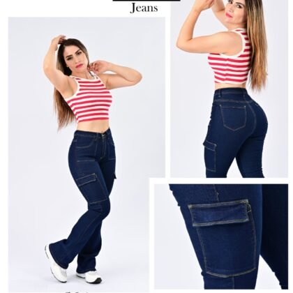 PANTALON DE MEZCLILLA ACAMPANADO CARGO 581