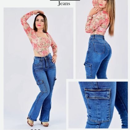 PANTALON DE MEZCLILLA ACAMPANADO CARGO 582.