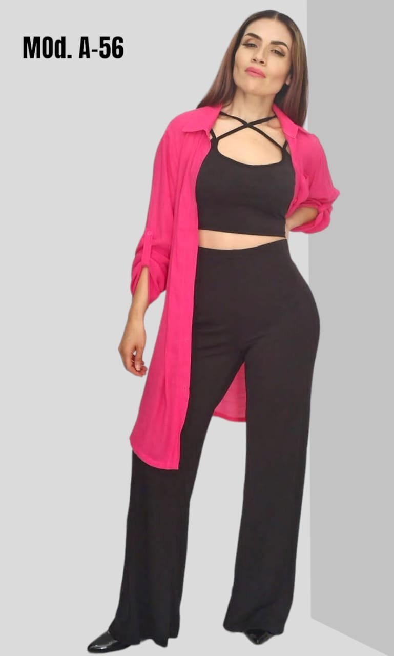 CONJUNTO A-56 NEGRO/FIUSHA (3 PIEZAS).