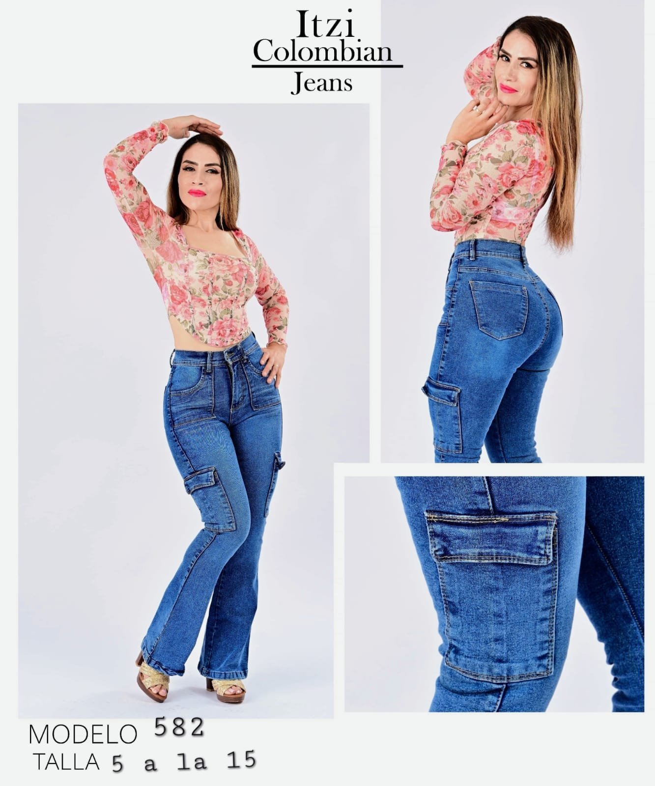 PANTALON DE MEZCLILLA ACAMPANADO CARGO 582.