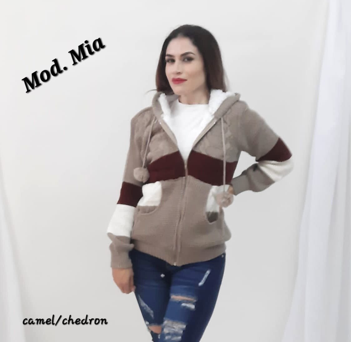 CHAMARRA MIA TEJIDA CAMEL/CHEDRON