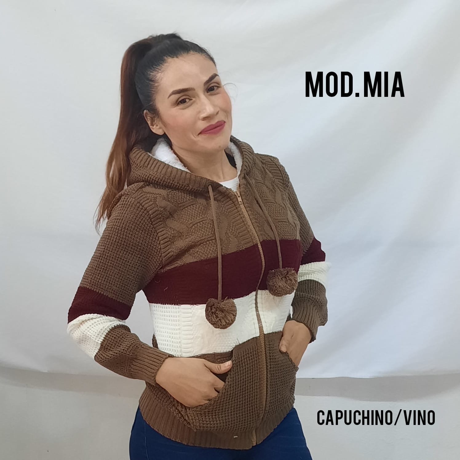 CHAMARRA MIA TEJIDA CAPUCHINO/VINO (30-34)