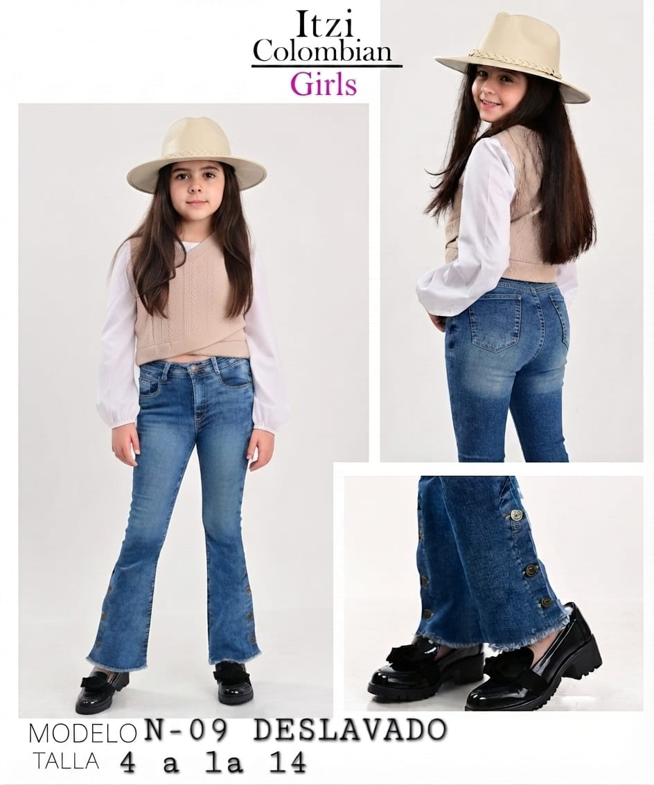 PANTALON DE MEZCLILLA ITZI GIRLS N-09 DESLAVADO